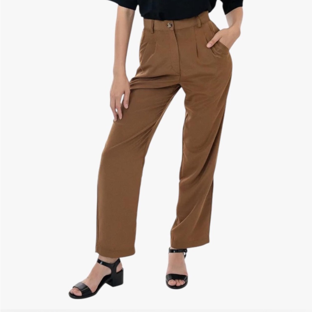 Los Angeles Apparel Poly Pleated Straight Leg Pants in Bronze XS Brand Ne…